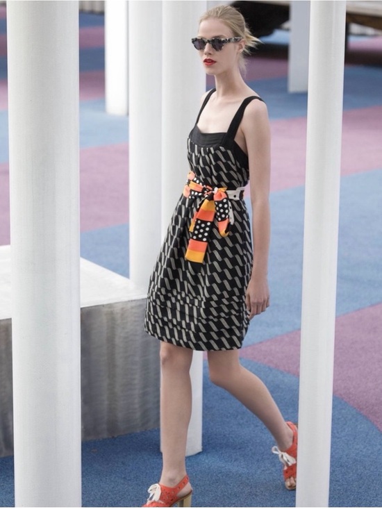 Anthropologie Dresses & Skirts - Maeve Black Patterned Mini Dress with Orange Accent Sash